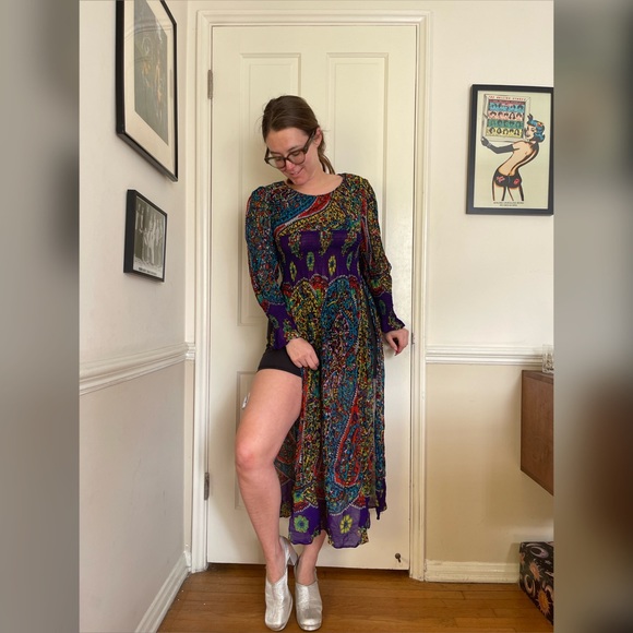 60s Vintage Hostess Set in Purple Paisley w Shirred Waist - Picture 2 of 13